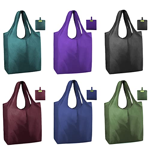 BeeGreen Reusable Grocery Bags Heavy Duty Extra Large 6 Pack Foldable Tote Bag - Cloth Grocery Bags Machine Washable Polyester Fabrics Bulk Shopping Bag - Reusable Gifts for Women (Green Black) - color: Army Green, Dark Green, Old Blue, Black, Wine Red, P