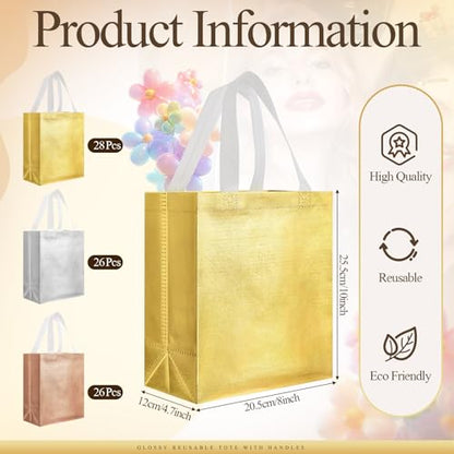 Eccliy 80 Pcs Reusable Gift Bags, Medium, Gold,Silver,Rose Gold - color: Gold,silver,rose Gold, size: Medium