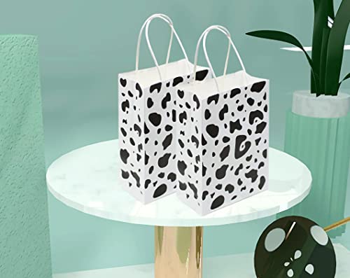 YYaaloa 30pcs Small Gift Bags with Handle Bulk 8.26 x 5.9 x 3.15 inch Cow Print White Party Favor Paper Shopping Bags for Kids Birthday Xmas Party Supplies (Small 30pcs)