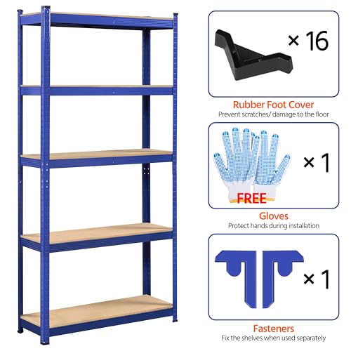 Topeakmart 5 Tier Metal Storage Shelving Unit, 35.5x12x71 Inch Blue - color: Blue, size: 35.5 x 12 x 71 Inch