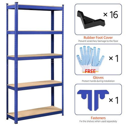 Topeakmart 5 Tier Metal Storage Shelving Unit, 35.5x12x71 Inch Blue - color: Blue, size: 35.5 x 12 x 71 Inch