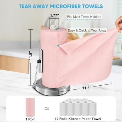 AIDEA Microfiber Cleaning Cloth Roll-75PK,Pink Microfiber Towels,11.5×11.5" - color: Pink