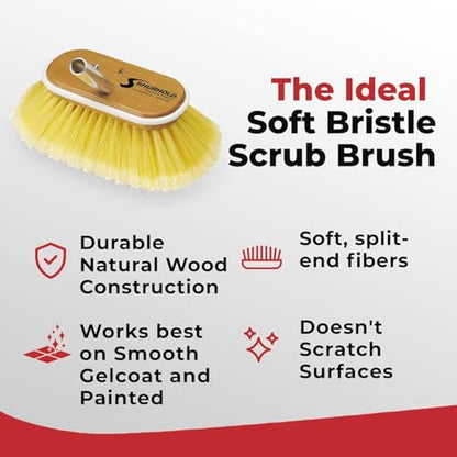 Shurhold Classic 6” Soft Bristle Deck Brush – Compact Boat Brush with Wood Block, Rubber Bumper & Split-End Polystyrene Bristles - Yellow - style: Soft, Yellow