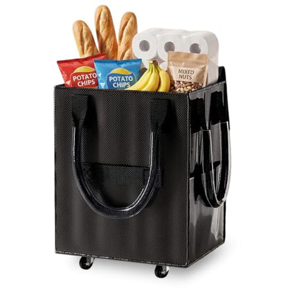 Reusable Grocery Bag on Wheel, Foldable Shopping Cart with Wheels, Can Carry up to 88 Pounds, Suitable for Groceries, Laundry, Camping and Moving. - color: Black - Medium