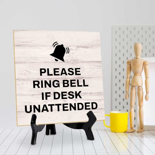 Please Ring Bell If Desk Unattended 5"x 5" Square Table Sign With Acrylic Easel | General Office Notices & Business Table Signs - color: Please Ring Bell