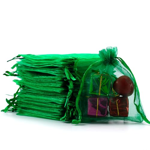 Meowoo 100PCS Organza Bags (3x4inch, Dark Green) - color: darkgreen-3x4in-100p, size: 3x4in