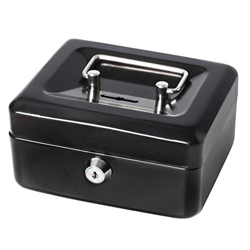 Decaller Small Cash Box with Lock and Slot, Metal Coin Bank Piggy Bank for Adults & Kids, 5.9" x 4.7" x 3.2", Black - color: Black, size: Small (5.9 Inch)