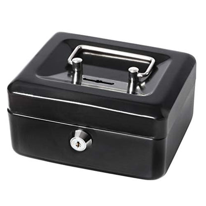 Decaller Small Cash Box with Lock and Slot, Metal Coin Bank Piggy Bank for Adults & Kids, 5.9" x 4.7" x 3.2", Black - color: Black, size: Small (5.9 Inch)