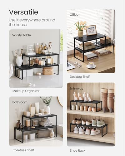 SONGMICS Spice Rack, Expandable Kitchen Countertop Shelf, Steel, Set of 2 - color: Matte Black, size: Set of 2