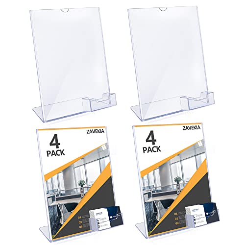 zavekia 8.5 x 11 Acrylic Sign Holder with Business Card Holder, Brochure Display Stand for desktop (8.5 x11 in/4 pack)