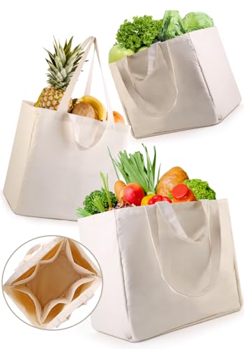 musbus 3-Pack Large Canvas Tote Bag, Reusable Grocery Bags, Heavy Duty - color: Beige