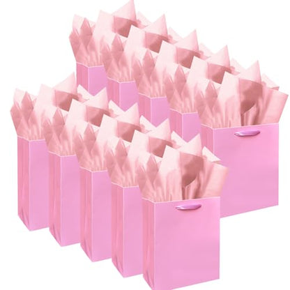 qiqee 10PCS Pink Mini Gift Bags with Tissue Paper Handles 6.3"x4.7"x2.4" Small Size Present Party Favor Bags（Tissue Paper ） - color: Pink, size: 1 Count (Pack of 10)