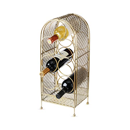 Twine Trellis Wine Rack, Holds 7 Bottles, Gold Countertop Wine Storage, Cast Iron - style: Trellis Wine Rack - 7 Bottle