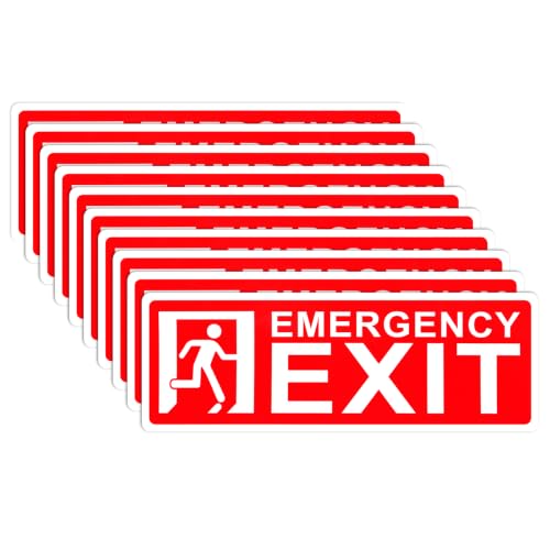 10 Pack Emergency Exit Signs Stickers, 9" x 3"