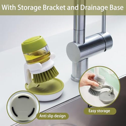 Soap Dispenser with Dish Brush and Storage Bracket, Easy to Clean Kitchen Utensils and Sink, Gray - color: Gray