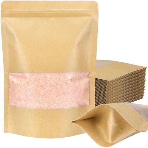 50 Pack Kraft Resealable Bags with Window for Storage (6 x 8.1 Inches) - size: 6 x 8.1 Inches