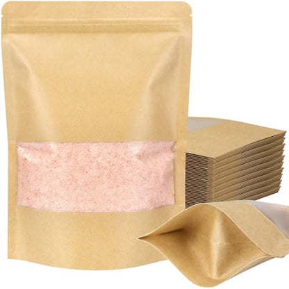 50 Pack Kraft Resealable Bags with Window for Storage (6 x 8.1 Inches) - size: 6 x 8.1 Inches