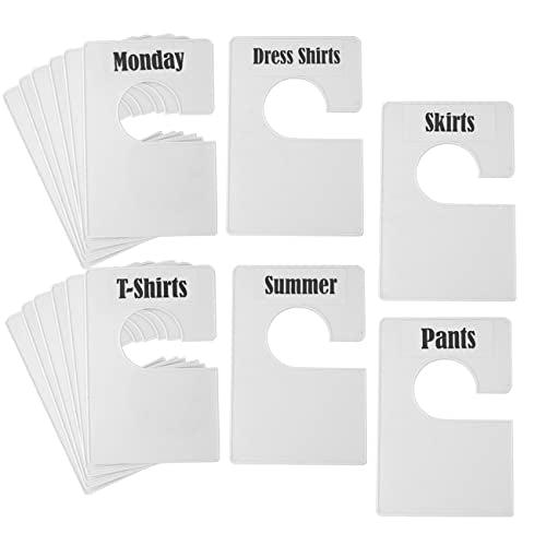 16 Pack White Clothing Rack Size Dividers Plus 60 Labels (1 Inch) and 16 Large Blank Labels, Large Rectangular Clothing Closet Dividers (Pearl White)