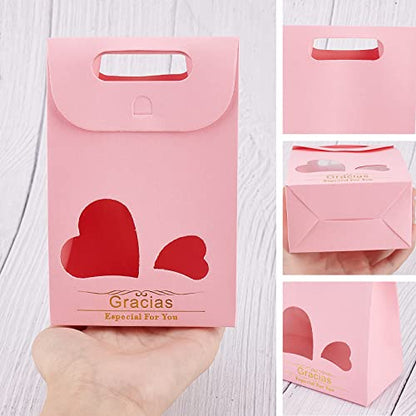 NBEADS Pink Party Favor Bags, 20 Pack - 2.3x3.9x6 Inch Treat Bags with Heart Window for Wedding, Birthday, Christmas Parties - color: 20 Pcs--pink--2.3x3.9x6"