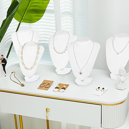 Huquary 12 Pcs Necklace Stand Display Jewelry Bust Display Stands Necklace Stand Jewelry Photography Props for Selling for Home Store Trade Shows(White,Velvet) - color: White