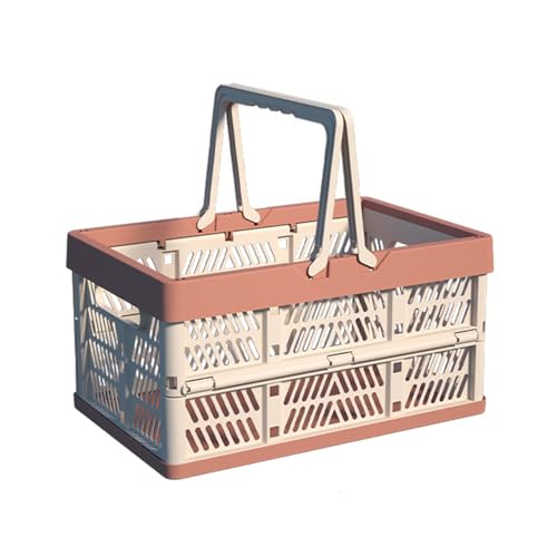 Foldable Handle Storage Crate Bin - 20L Collapsible Plastic Crate Stacking Storage Basket - Pink & Rose M - color: Pink