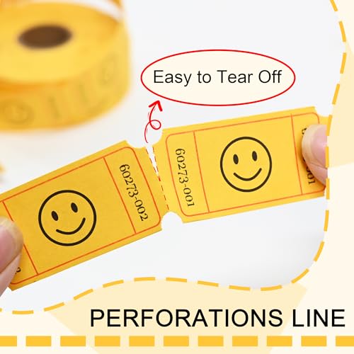 LLIKED 500 Raffle Tickets 1x2inch Smile Yellow Single Roll for Events - color: Yellow, size: 1"x2"