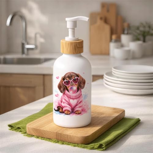 Pink Dachshund Glass Soap Dispenser with Pump - color: Pink Dachshund