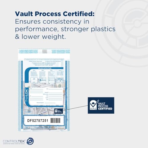 ControlTek TripLok Tamper-Evident Deposit Bags, 12" x 16", Clear, 100 Bags
