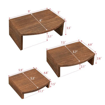 MOOCA 3-Piece Wood Hexagon Jewelry Display Stand Risers for Accessories - color: Brown