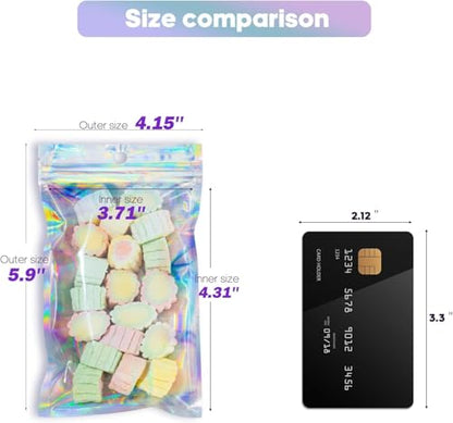100Pcs Holographic Resealable Bags, 4x6 inch Packaging Foil Pouch - size: 100Pcs-4x6 Inch