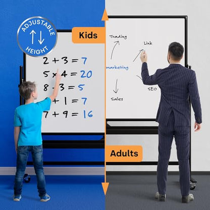 Kamelleo Rolling Whiteboard on Wheels 96" x 46", Double Sided White Board - color: Jet Black, size: 96x46