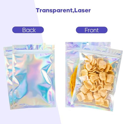100Pcs Holographic Packaging Bags, 4.7x7 inch Resealable Foil Pouch - size: 100Pcs-4.7x7 Inch