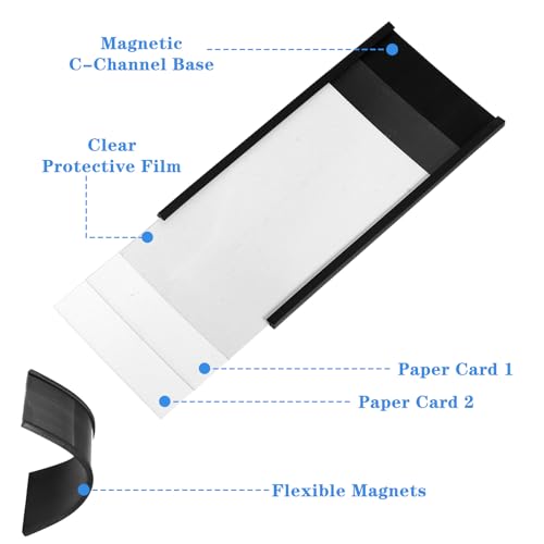 90 Pack C Channel Magnetic Label Holders for Metal Racks and Shelves with Paper Inserts and Clear Plastic Protectors, Magnetic Data Card Holders, File Cabinet Labels (1" x 3" and 2'' x 4'')