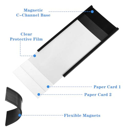 90 Pack C Channel Magnetic Label Holders for Metal Racks and Shelves with Paper Inserts and Clear Plastic Protectors, Magnetic Data Card Holders, File Cabinet Labels (1" x 3" and 2'' x 4'')