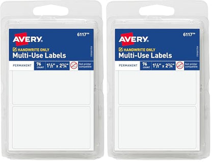 Avery Labels, 1.5" x 2.75", White, 76 Count | Permanent | Multi-Use | Non-Printable | Pack of 2 - size: 1.5 x 2.75 Inches (Pack of 2)