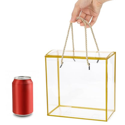 Okllen 20 Packs Clear Gift Box, 8x8x3.5 Inch PET Plastic Reusable Gift Bags with Handle, Favor Box for Mother's Day, Birthday Party, Wedding Favors, Valentine's Day