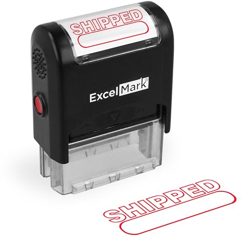 ExcelMark Shipped Self Inking Rubber Stamp - Red Ink - color: Shipped