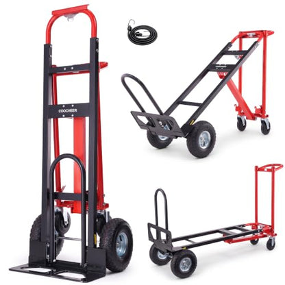 1000 LBS Heavy Duty Steel Hand Truck, 4-in-1 Convertible Dolly Cart - color: Red-1