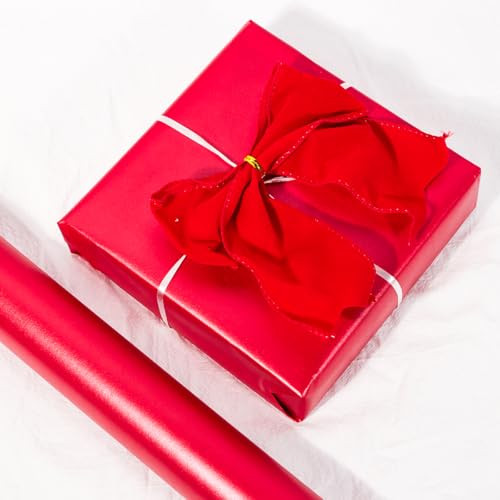 HJIJIAY Red Kraft Wrapping Paper Roll,Reversible Red Wrapping Paper,Pearly-Lustre Solid Color Gift Wrap for Birthday, Wedding,Parties,Baby Shower,Christmas, DIY Bouquet -17 x 394 inch (33feet) - color: Red