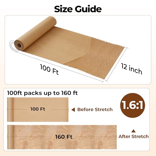 Tera Honeycomb Packing Paper Eco-Friendly: 12" x 100' for Moving Packing - size: 12"x100ft