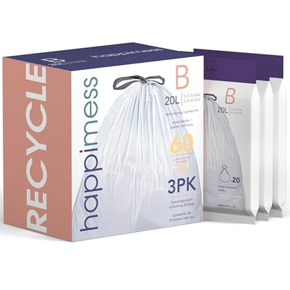 happimess HPM3000B-CLEAR 5.3 Gallon Kitchen Drawstring Trash Bags, Trash Can Liner, Clear, 60-Count, 3-Packs of 20 Liners - color: Clear, size: 60 Count (Pack of 1)