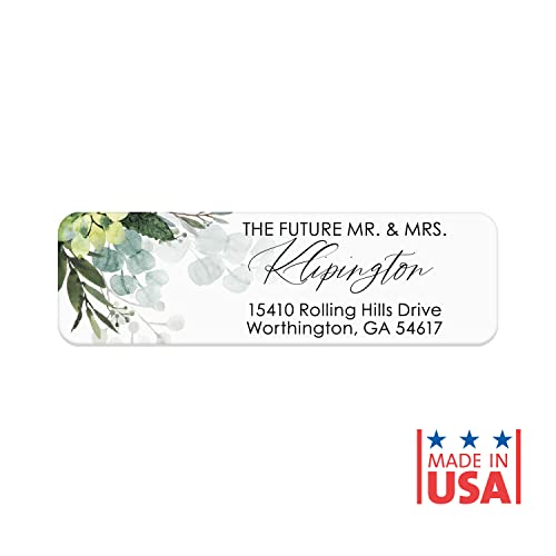 Future Mr and Mrs Greenery Rolled Address Labels / 250 Personalized Return Address Labels/Designer Address Stickers in Elegant Plastic Dispenser - size: 250 Labels, style: The Future – Greenery