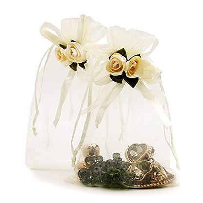SumDirect Rose Organza Gift Bags - 50Pcs 4x6 inch Yellow Wedding Favor Gift Bags, Jewelry Pouches with Drawstring for Party Wedding Christmas Valentine - color: Yellow