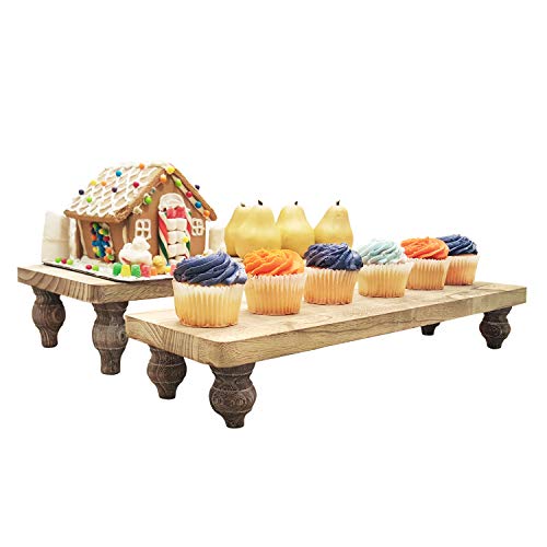 Ikee Design 2 Pcs Set Wooden Display Riser, Cupcake Dessert Display Riser - color: Oak
