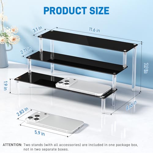 2 Packs Acrylic Display Stand Riser,3 Tier Perfume Organizer Cupcake Stand - color: Black, size: 11.6x3.1 inch