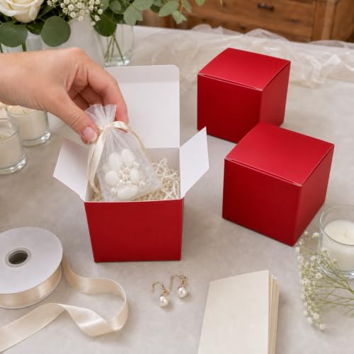 Aosric Red Gift Boxes with Lids 4x4x4 Inch, 24 Pack - color: Red
