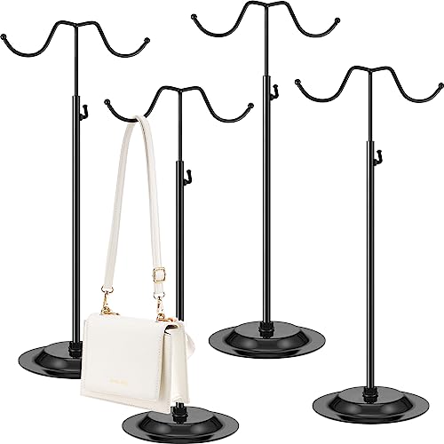Weysat 4 Pcs Purse Display Stand Adjustable Metal Handbag Holder, Black - color: Black