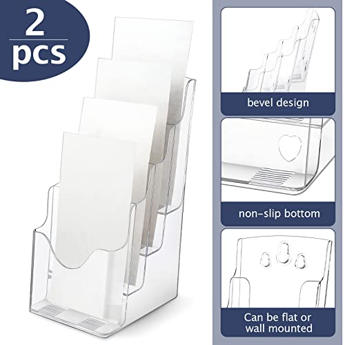 Crtiin 2 Pack 4 Tier Acrylic Brochure Holder 4 X 9 Inch, Clear Display - size: 4 x 9 Inch