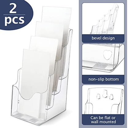 Crtiin 2 Pack 4 Tier Acrylic Brochure Holder 4 X 9 Inch, Clear Display - size: 4 x 9 Inch