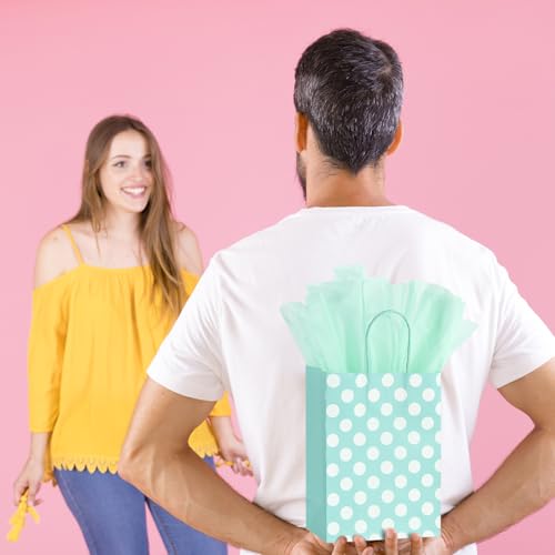 BLEWINDZ 32 Pieces Small Gift Bags with 32 Tissues, 8 Colors Rainbow Party Favor Bags with Handle for Birthday, Wedding and Party Celebrations (Polka Dots) - color: 08-Dots-S